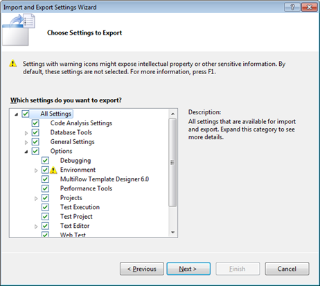 Import and Export Settings Wizard of Visual Studio