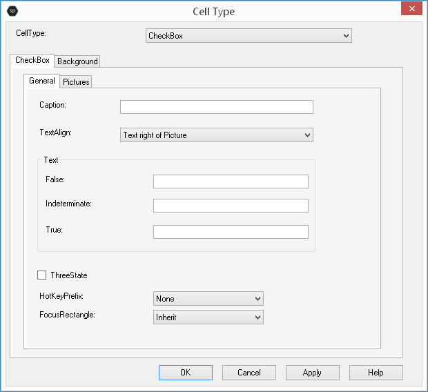 Spread Designer Cell Type Dialog Check Box Tab