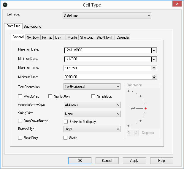 Spread Designer Cell Type Dialog Date Time Tab