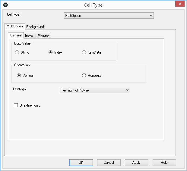 Spread Designer Cell Type Dialog MultiOption Tab