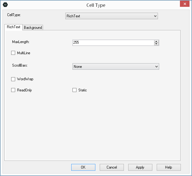 Spread Designer Cell Type Dialog Rich Text Tab