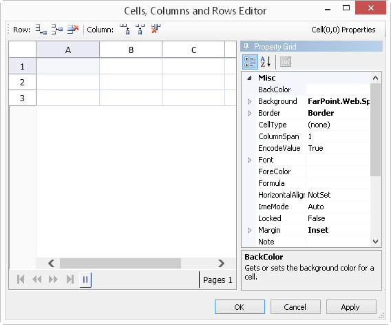 Spread Designer Cells,Columns,Rows Editor