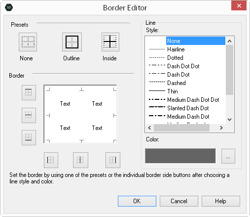 Border Editor Dialog in Spread Designer