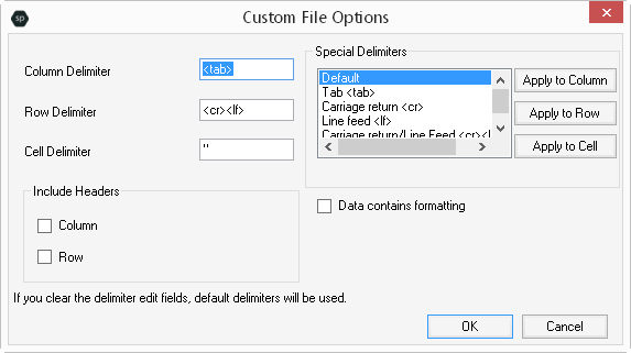 Custom File Options Dialog in Spread Designer