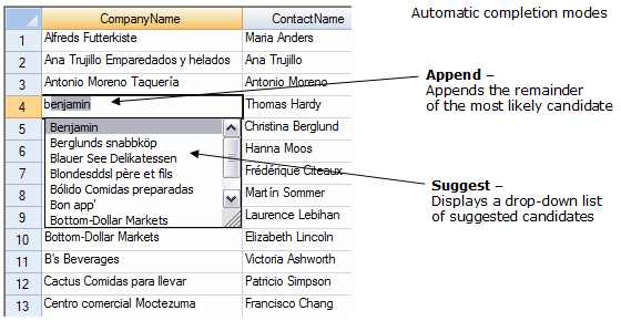 Automatic completion modes - append and suggest