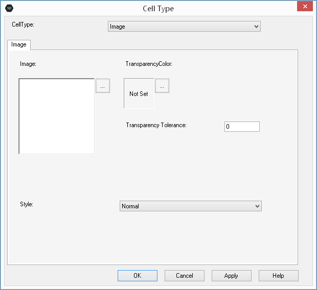 Spread Designer Cell Type Dialog Image Tab