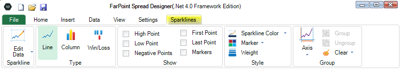 Spread Designer Sparklines Menu