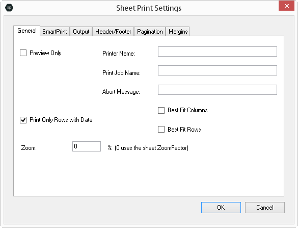Spread Designer Sheet Print Settings Dialog Top