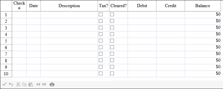 Completed Checkbook Register