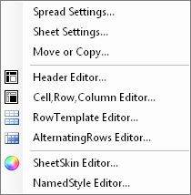 Spread Designer Sheet Context Menu