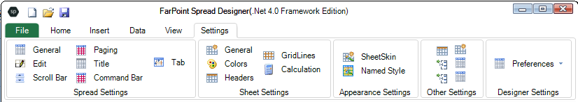 Spread Designer Settings Menu