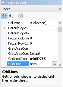 Spread Designer Property Grid with Sheet Properties