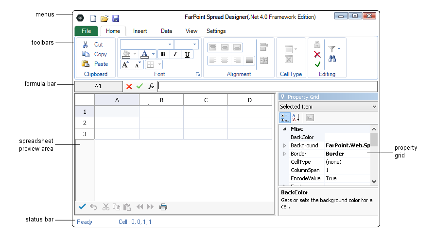 Spread Designer User Interface Parts