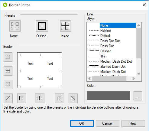 Border Editor Dialog in Spread Designer