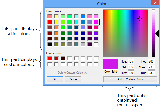 Color dialog box parts