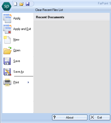 Spread Designer File Menu