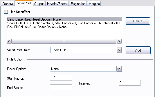 Spread Designer Sheet Print Settings Dialog, SmartPrint Tab